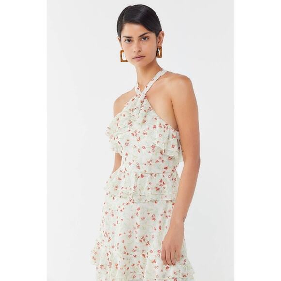 NWT Urban Outfitters Sacramento Tiered Ruffle Halter Midi Dress Floral Boho - Picture 2 of 13